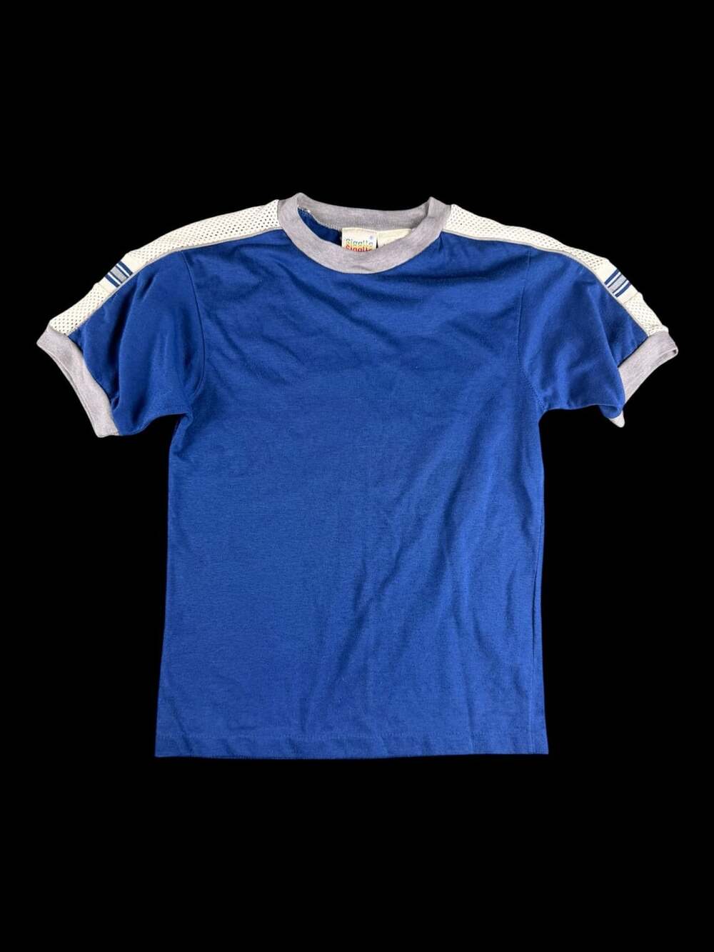 Vintage Sigallo Mesh Shoulder Detail T-Shirt Blue Gray Size M